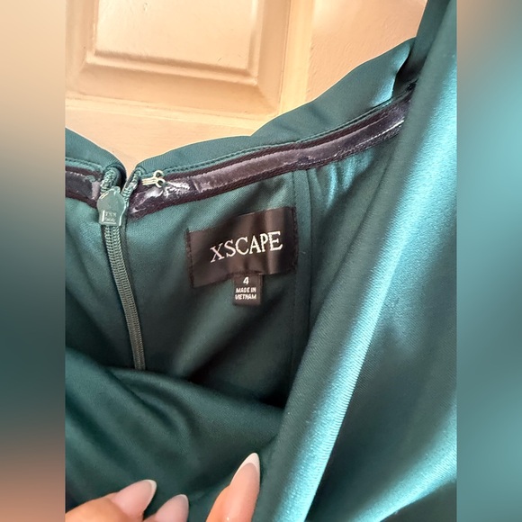 Xscape Teal Draped Cowl Neck Evening Gown - Picture 5 of 5